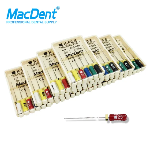 6 Pcs MacDent Dental Endodontic K-File Root Canal Files Hand Use SST 25mm