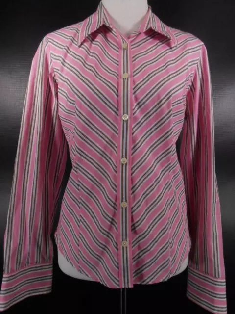 Beautiful Women's Size 14 Tommy Hilfiger Pink Striped Long Sleeve Button Blouse