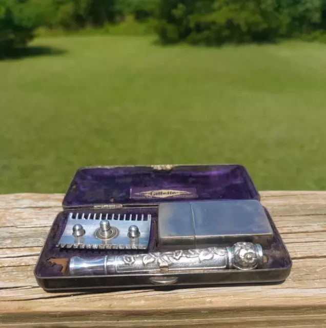 Beautiful 1911 ABC Pocket Edition Gillette Old Type Silver Tone DE Safety Razor