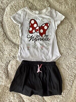 Girls Minnie Mouse Bow Shirt With Black Skort Outfit Size 6