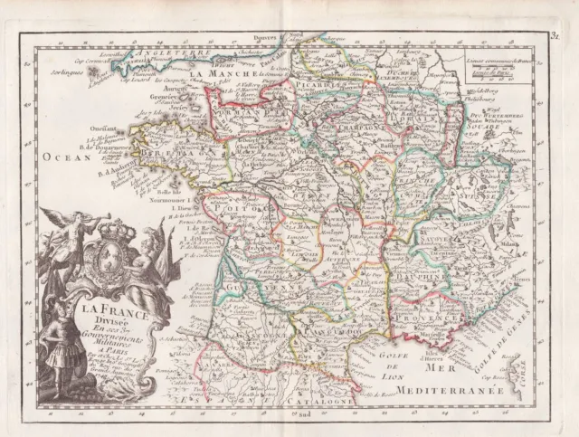 France Frankreich map carte Karte gravure Kupferstich Le Rouge 1767