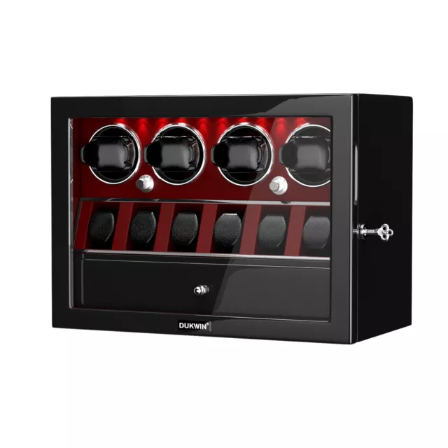 LED Automatic 4 Watch Winder 6 Watches Display Storage Box With Quiet Motor