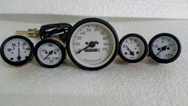 Willys MB Jeep Ford GPW CJ - Speedometer Temp Oil Fuel Amp Gauges Kit Wh blk
