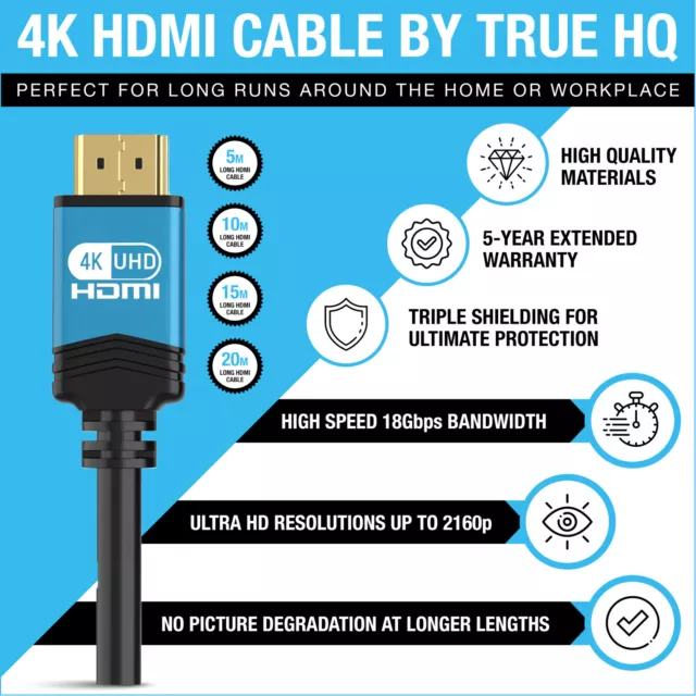 PREMIUM High Speed LONG 4K HDMI 2.0 Cable UHD Lead SKY PS5 Xbox 5m/10m/15m/20m 3