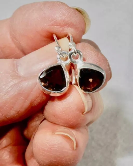 Smoky Quartz Faceted Teardrop Earrings 925 Sterling Silver Lifts Fear & Anxiety