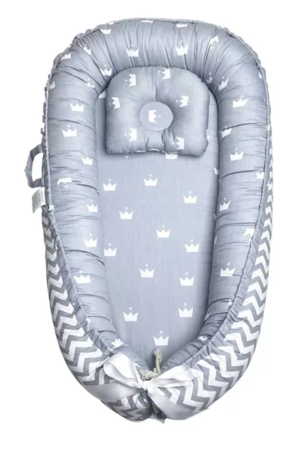 Portable Baby Nest Pod.  100% Cotton Pillow & Swaddling Wrap for Babies.