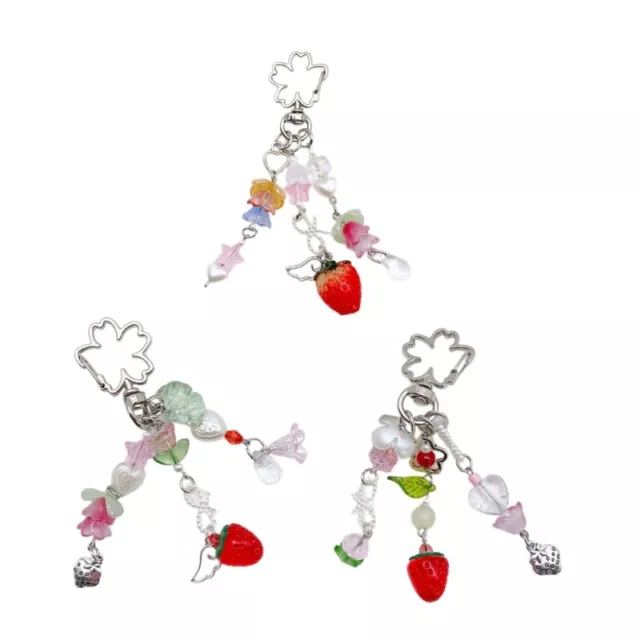 Sweet Strawberry Flower Keychain Pendant Lovely Decorations Keyring Charm