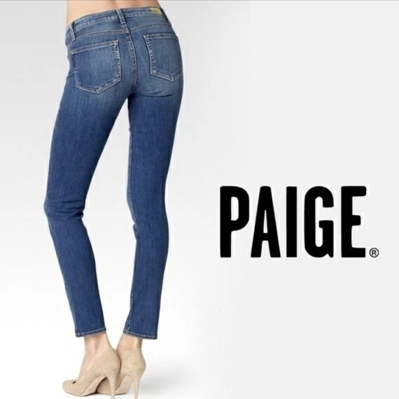 Paige The Skyline Ankle Peg Mid-Rise Skinny Jeans Blue Stretch Denim 30 x 28.5