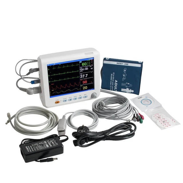 PORTABLE 8 ICU CCU Patient Monitor - Signs ECG NIBP RESP TEMP SPO2 PR ...