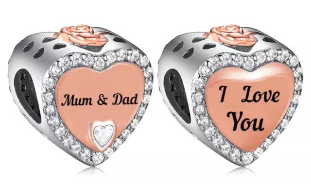 CLOSING DOWN SALE, Brand New Sterling silver I Love You Mum & Dad Dangle Charm