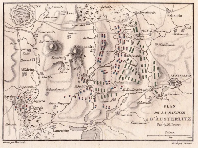 Carte Bataille Austerlitz Slavkov u Brna Napoléon Bonaparte Pratzeberg 1827