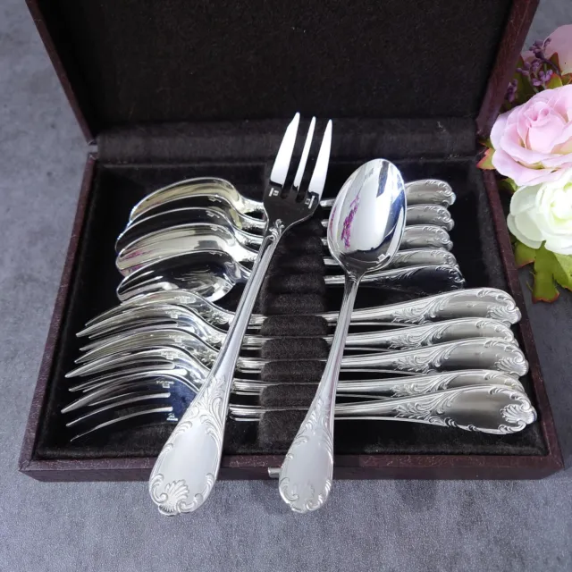 Christofle Marly 12pcs Silverplate Flatware Box Cake Fork Coffee Spoon Excellent