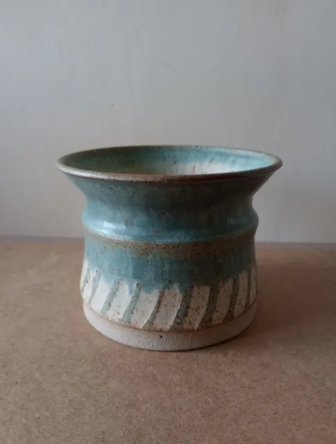 Vintage Blue Studio Art Pottery Earthenware Stoneware Plant Pot Planter - Signed