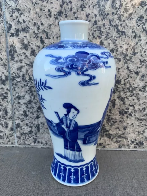 Antique Chinese Blue And White Porcelain Figures Pottery Vase 19th