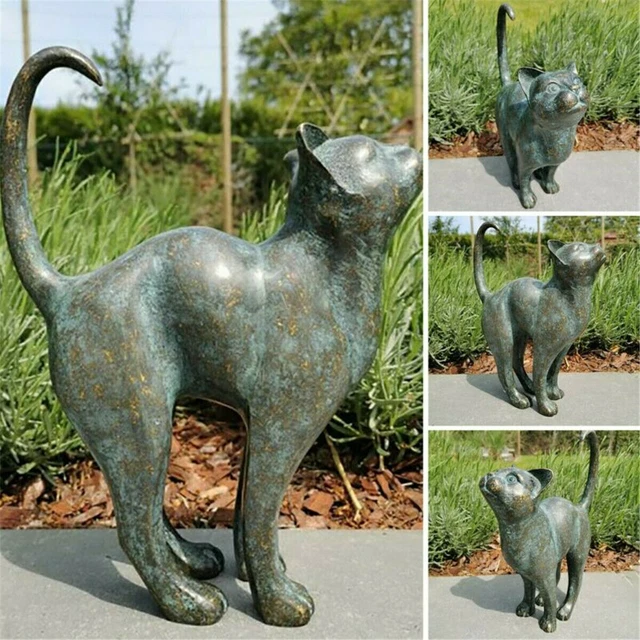 Sculpture Chat En Tôle – Décoration Jardin Ou Intérieur – Marron – 20x25 Cm – Occasion