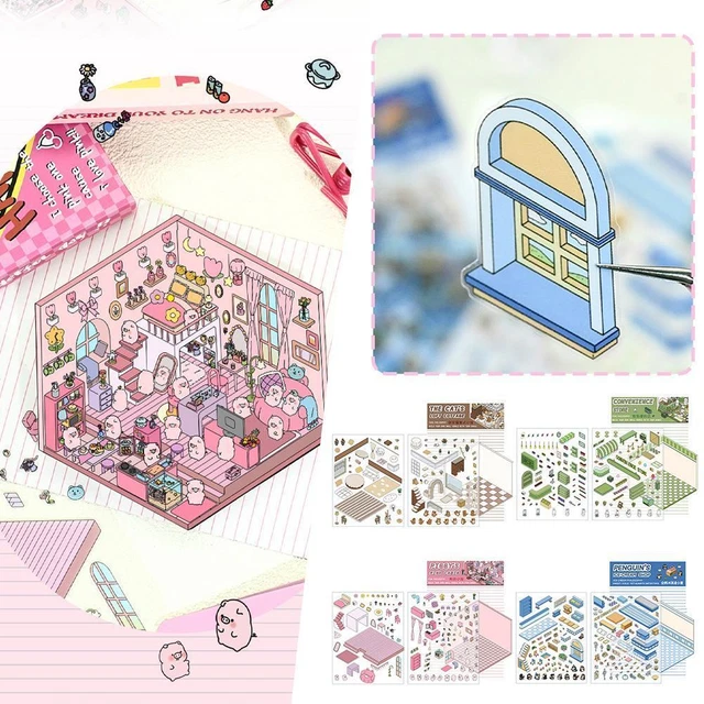 Juego Pegatinas 3D Para Casa DIY - 2 Temas (Academia Mágica Y Castillo Móvil), Reutilizables, Con Pinzas, Decoración Creativa Miniature Scene Sticker Book Juego Pegatinas 3D Para Casa DIY - 2 Temas (Academia Mágica Y Castillo Móvil), Reutilizables, Con Pinzas, Decoración Creativa Miniature Scene Sticker Book