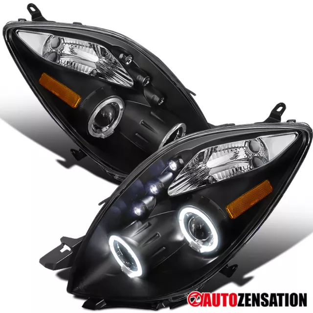 Fit 2006-2008 Toyota Yaris Hatchback Black LED Halo Projector Headlights Lamps