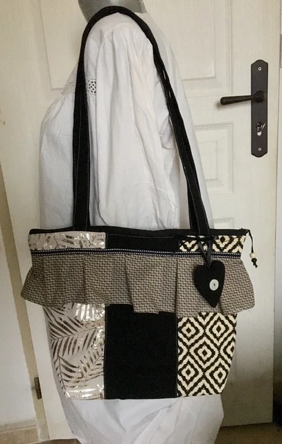 Sac Zippé Fait Main Froufrou - Tissu Noir, Beige, Léopard, Neuf Sans étiquette