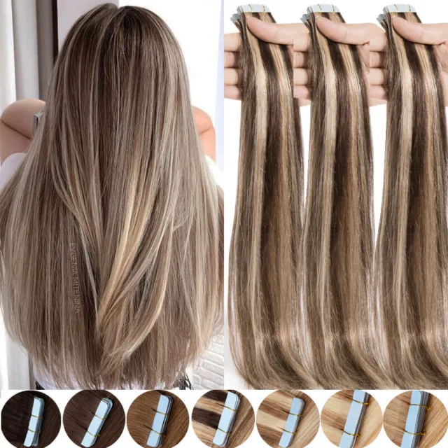 Ombre Seamless Tape in Hair Extensions 100% Remy Human Hair Skin Weft Mix Colors