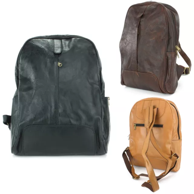 Leather Backpack Rucksack Bag Shoulder Women Men School Travel Ladies BLACK
