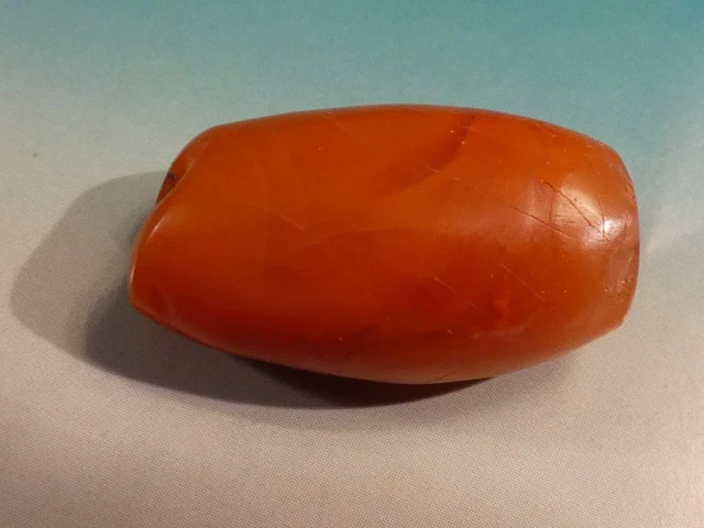 Pretty Ancient Indo Tibetan Red Pema Raka Heirloom Banded Bead 22.3-12.7-9.1 Mm