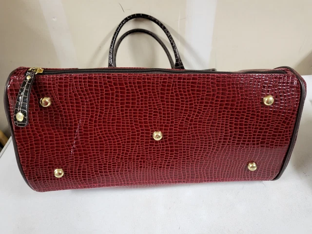 Samantha Brown Dowel Travel Bag Croc Embossed Red Brown Weekender Carry On 16