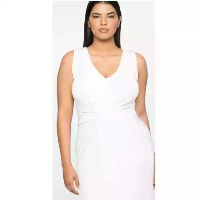 Jason Wu x Eloquii Women size 22 V-Neck White Drape Dress Lined Sleeveless 3