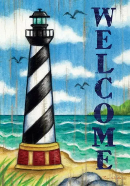 Hatteras Welcome, Lighthouse, Garden Flag 12"x18", Custom Decor, 2 Sided