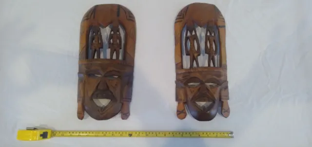 carved wood tribal mask set hand painted wall decor