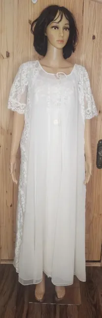 Vintage Wedding Nightgown Set. Shadowline long White Peignoir. Gown & Jacket cov