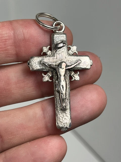 ANCIEN PENDENTIF CRUCIFIX argent sur nacre collection bijoux religion christ EUR 19,00 - FR