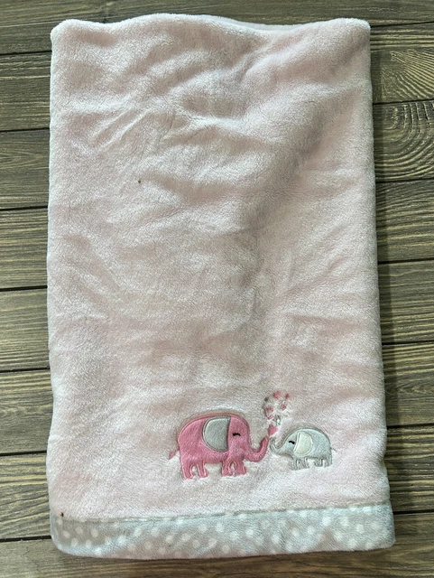 Carters Pink Gray Fleece Baby Blanket Elephants Mama & Baby Girl 29” x 40”