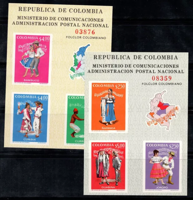 Colombie 1971 Mi. Bl. 33-34 Bloc Feuillet 100% Neuf ** EXFICALI, costumes tradit