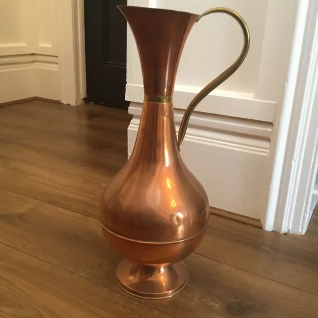 Antique Vintage Copper Brass Large Peerage Jug Pitcher Vase Flowers Display