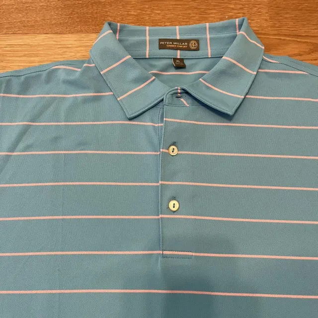PETER MILLAR SUMMER Comfort Polo Striped Performance Golf Shirt Stretch ...