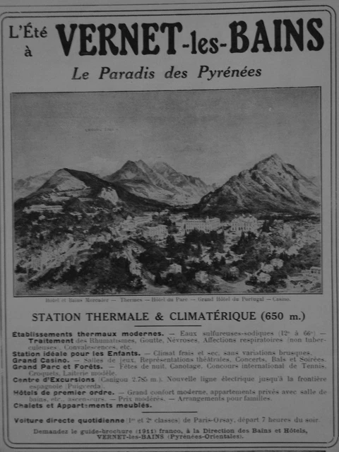Publicité De Presse 1911 L'été A Vernet Les Bains Paradis Des Pyrénées