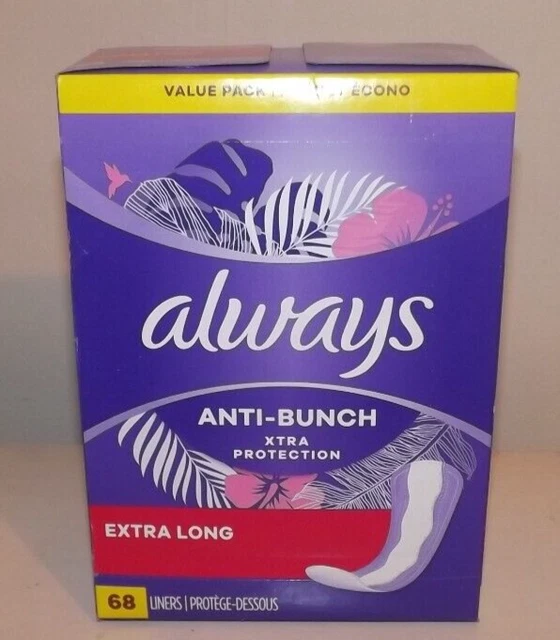 Always Anti-Bunch Xtra Protection, revestimientos de panty extra largos paquete de valor 68 unidades