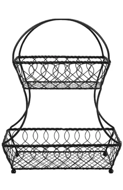 Mikasa Gourmet 2 Tier Flatback Fruit Basket Loop And Lattice Wire