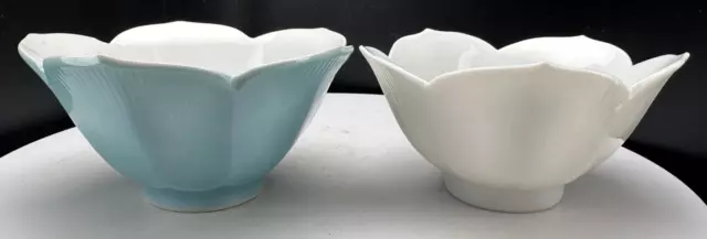 2 Otagiri OMC & Japan Porcelain Lotus Flower Rice Dipping Bowls Blue & White