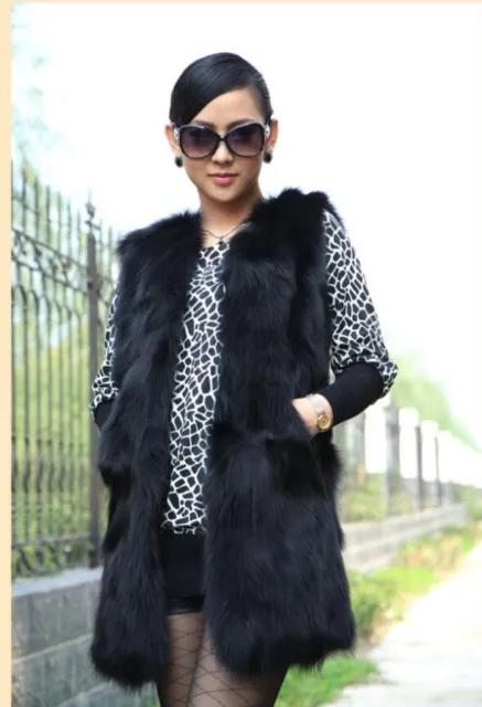 Real natural genuine fox fur vest women long fashion warm gilet