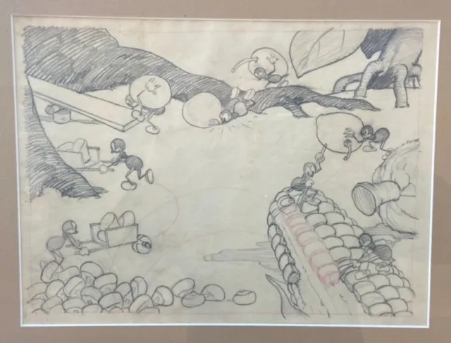 Original Disney Layout Drawing The Grasshopper and the Ants 1934 w/ COA Rare!