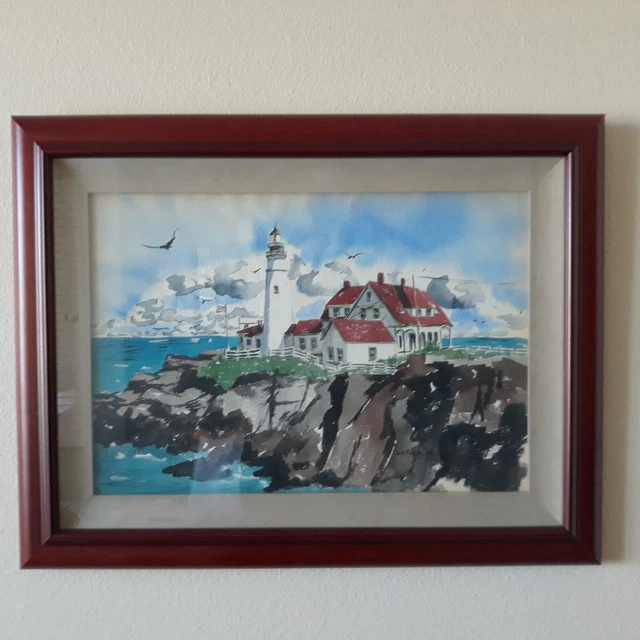 Lighthouse Watercolor by D A Tubbs 1962