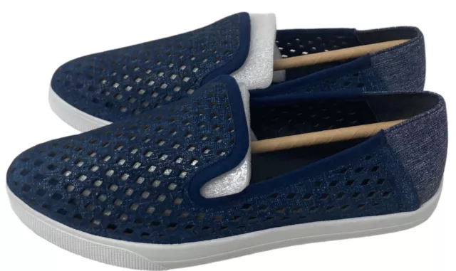 NEW NIB Lori Goldstein Denim Perforated Leather Slip-on Sneakers Women's Size 5 3