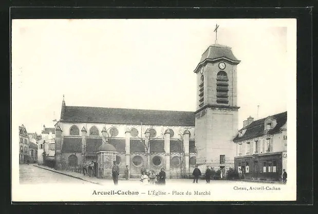 CPA Arcueil-Cachan, L´Eglise, Place du Marché