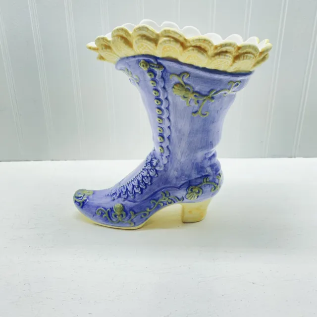 Vintage Ceramic Pottery Vase Ladies Victorian Lace-Up Boot Shoe