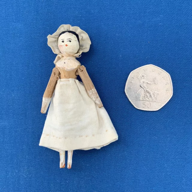 Original Antique Wooden Grodnertal Doll Peg Doll  3’’ Tall Circa 1900