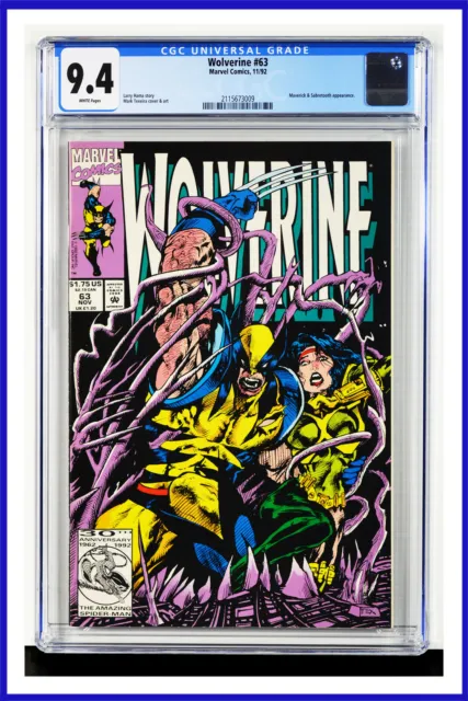 Wolverine #63 CGC Graded 9.4 Marvel November 1992 White Pages Comic Book
