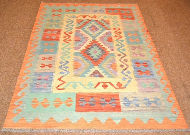 Tapis Kilim afghan fait main en laine tissé à plat