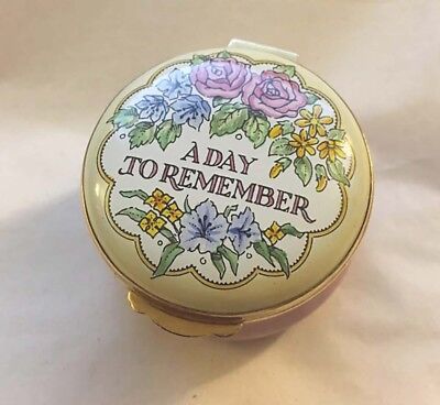 CRUMMLES A Day To Remember English England Enamel Trinket Box Floral Flower Mint
