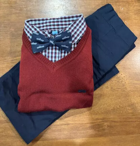 Andy & Evan Boy's 4-Piece Pant Shirt Vest Bowtie Set(MAROON/NAVY 4T)NWT